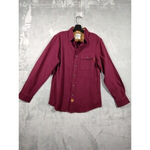 Dubinik Mens Heavyweight Flannel Button Down Shirt Burgundy Cotton Small